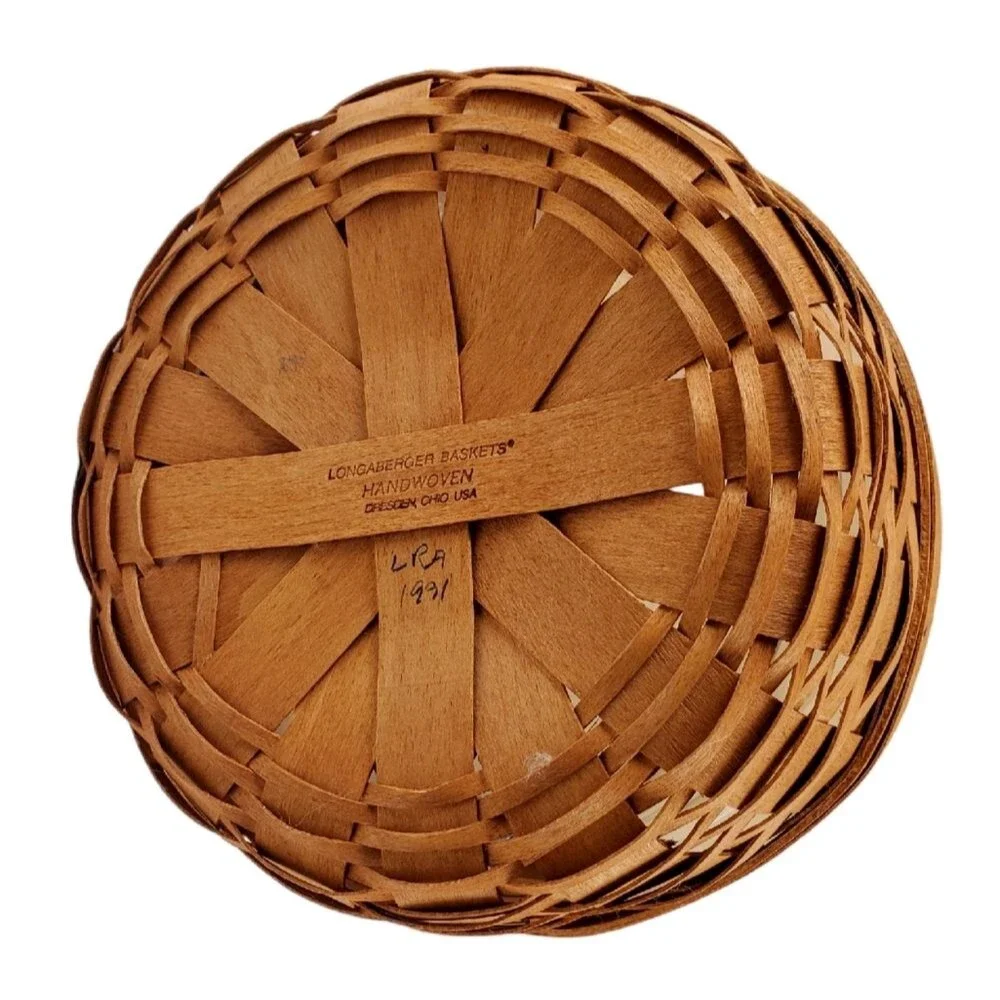 LONGABERGER Round Leather Handles Basket with Plastic Protector